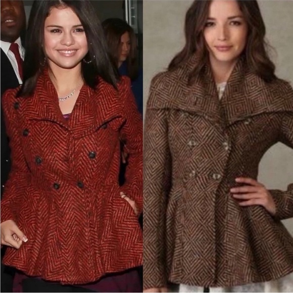 Free People Brown Metallic Patricia Pea Coat Chevron Tweed Peplum Ruffle Jacket - Picture 10 of 15